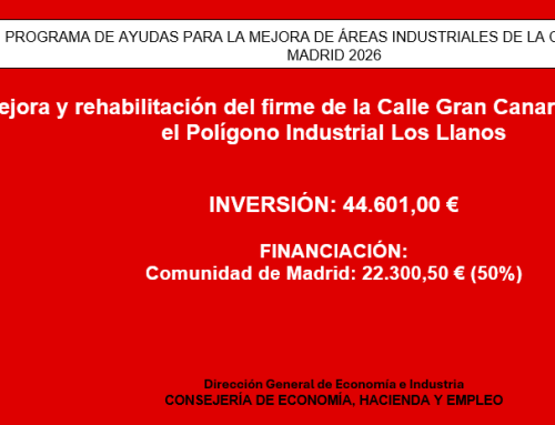La Asociación de Polígonos Industriales de Madrid obtiene una ayuda de 22.300,50 euros para mejorar el Polígono Industrial Los Llanos